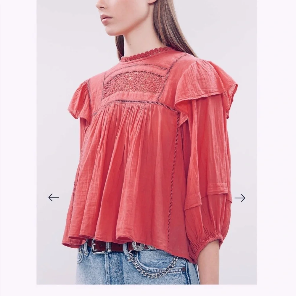 Free People Laura Western Eyelet Lace Flor E Mayo Blouse